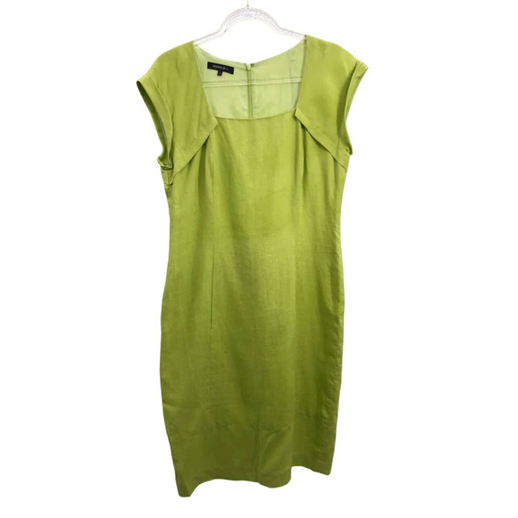 Lafayette 148 Lime Green Linen Square Collar Cap Sleeve Straight Sheath Dress 8 - Picture 1 of 11